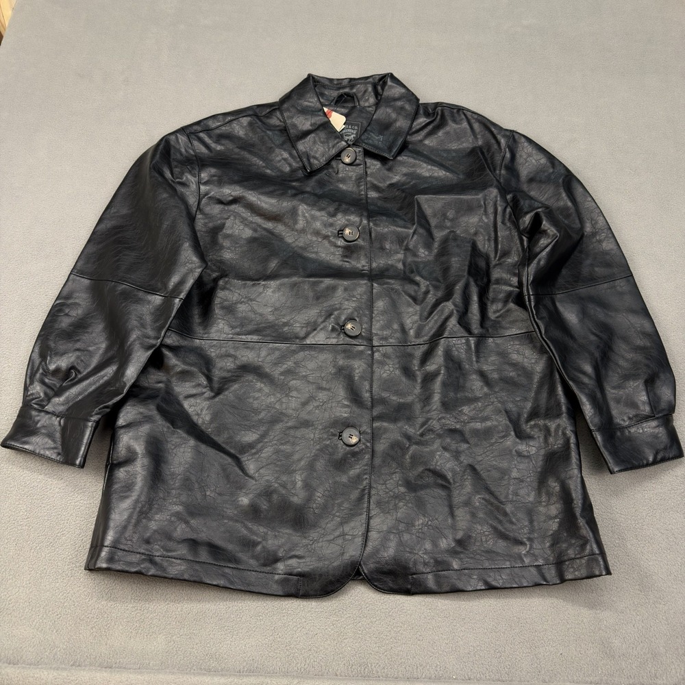 Levi's Faux Leather Vintage Blazer Jacket Womens L Black Button Relaxed Fit $128